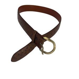 Little's San Antonio Ostrich Leather Belt Brown Brass Buckle Western Texas 30